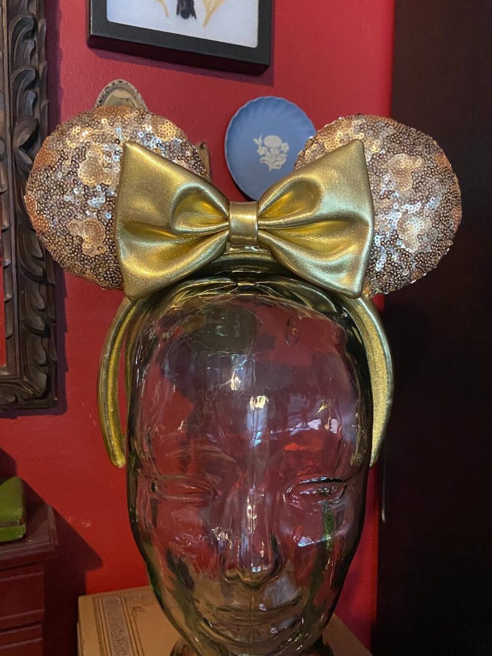 2024 Gold Sequin Minnie Mouse Ears Headband With Hidden Mickey Pattern